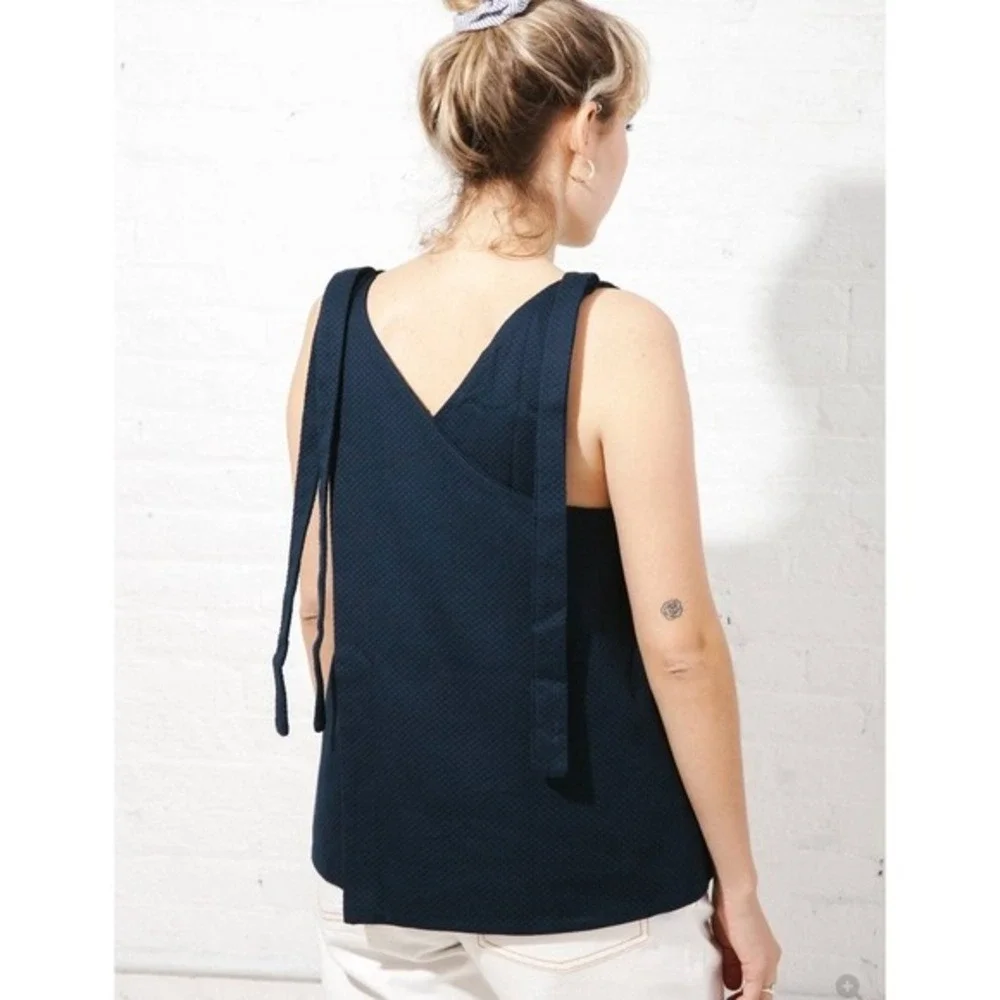 Kowtow‎ Knotted Tie Top and Edition Pants in Navy Blue Basketweave Matching Set